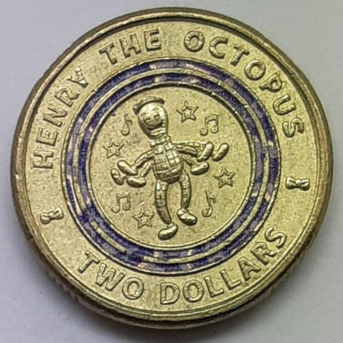 thumbnail image 2 of 2021 Wiggles Purple Henry The Octopus $2 Coloured Coin – Australia UNC 2 of 6