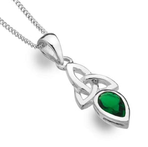 PENDANT CELTIC TRINITY +SYNTHETIC GREEN  STERLING SILVER+ CHAIN