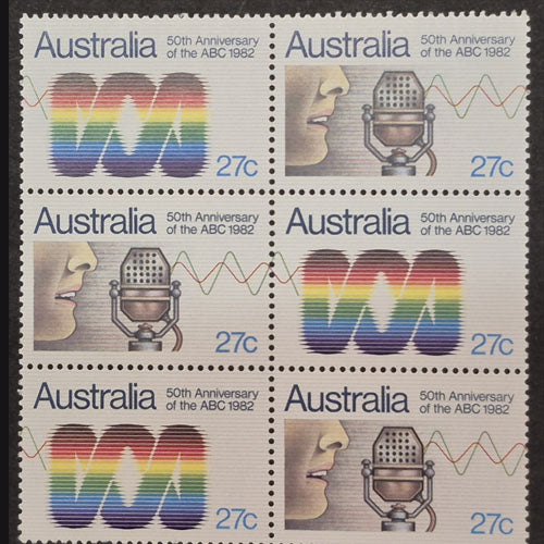 AUSTRALIA 1982 27c ANNIV OF ABC MNH BLOCK OF 6