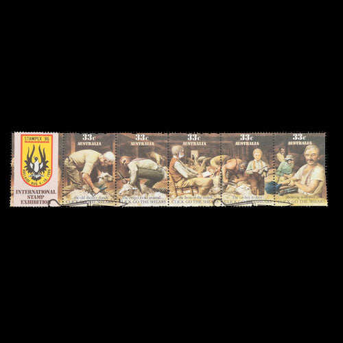 AUSTRALIA 1986 SHEARERS STRIP OF 5 FU