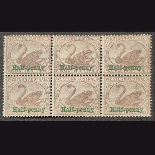 WEST AUSTRALIA 1883 3d BROWN SWAN OVERPRINTED 'HALF PENNY' MNH B6