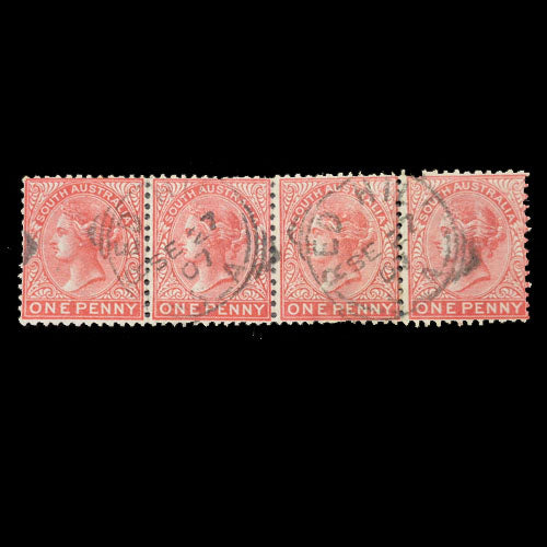 SOUTH AUSTRALIA 1899 1d RED Q VIC GU STRIP OF 4