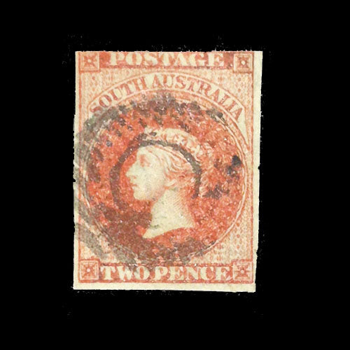 SOUTH AUSTRALIA 1856 2d RED Q VIC GU (IMPERF)