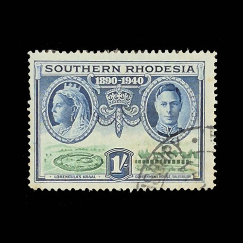 SOUTHERN RHODESIA 1940 1/- BLUE/GREEN BRIT. STH AFRICA COMPANY FU