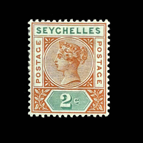 SEYCHELLES 1897 2c BROWN/ GREEN Q. VIC MH