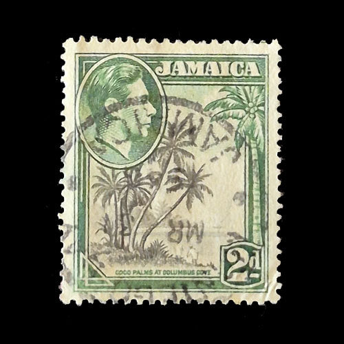 JAMAICA 1938 2d GREEN/BLACK PALMS FU