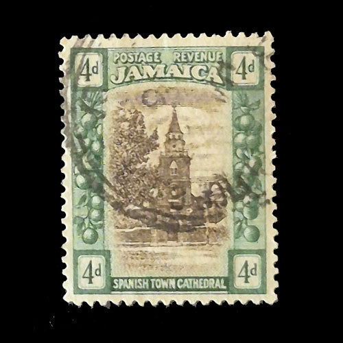 JAMAICA 1920 4d GREEN/BROWN MOTIFS FU