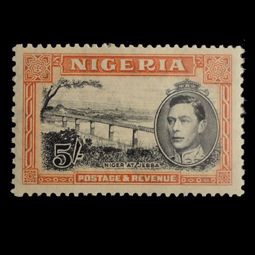 NIGERIA 1938  5/- BLACK/ORANGE KGVI MOTIF MH