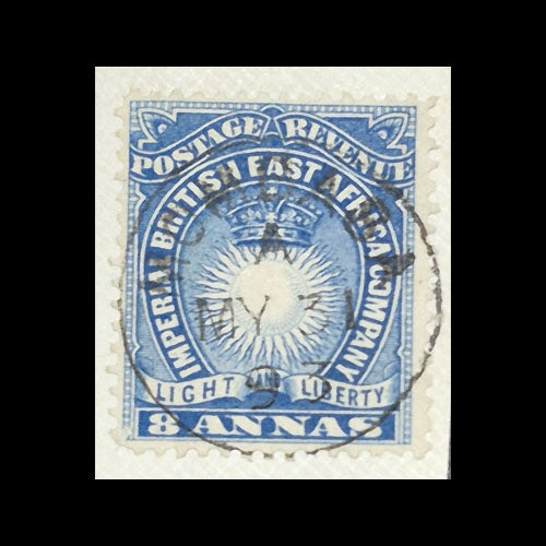 BRITISH EAST AFRICA 1890 8A BLUE LIBERTY & LIGHT FU