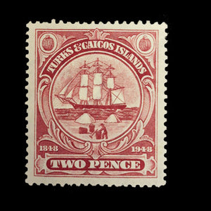 TURKS & CAICOS IS 1948 2d RED SHIP MH