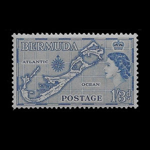 BERMUDA 1953 1/3d BLUE QEII/MAP MH