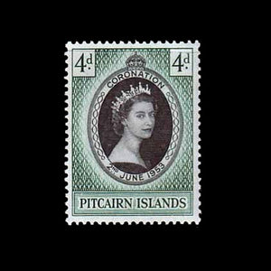 PITCAIRN IS 1953 4d GREEN/BLACK QEII CORONATION  MH