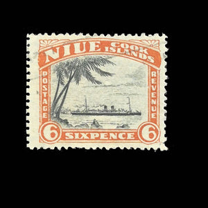 NIUE 1935 6d ORANGE/BLACK SHIP VFU