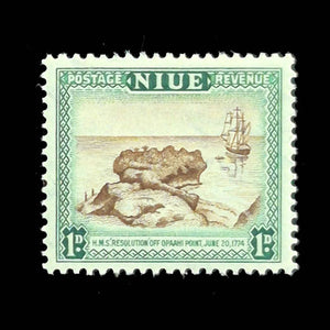 NIUE 1950 1d BROWN/GREEN LOCAL MOTIFS MH