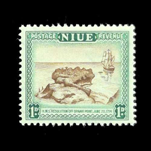 NIUE 1950 1d BROWN/GREEN LOCAL MOTIFS MH