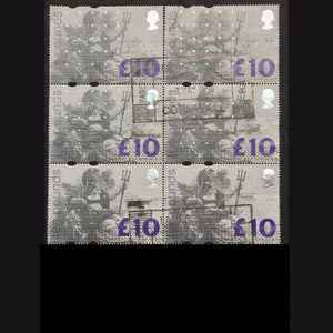 GREAT BRITAIN 1993 10 POUND BRITANNIA USED BLOCK OF 6