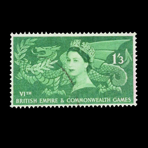 GREAT BRITAIN 1958 1/3d GREEN QEII COMM GAMES EMBLEM VFU