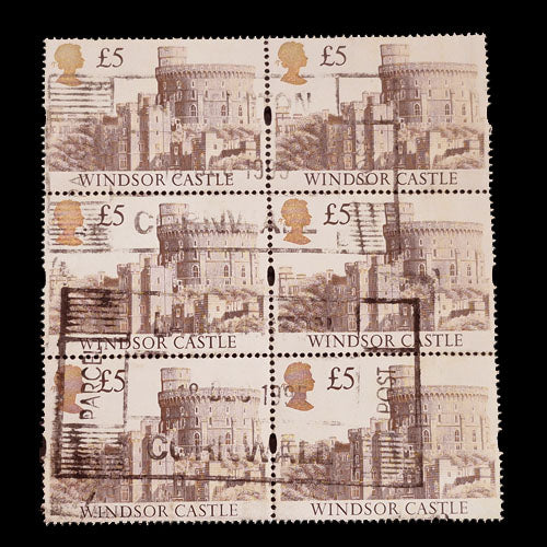 GREAT BRITAIN 1992 5 POUND CASTLE USED BLOCK OF 6