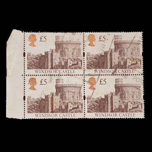 GREAT BRITAIN 1992 5 POUND CASTLE USED BLOCK OF 4