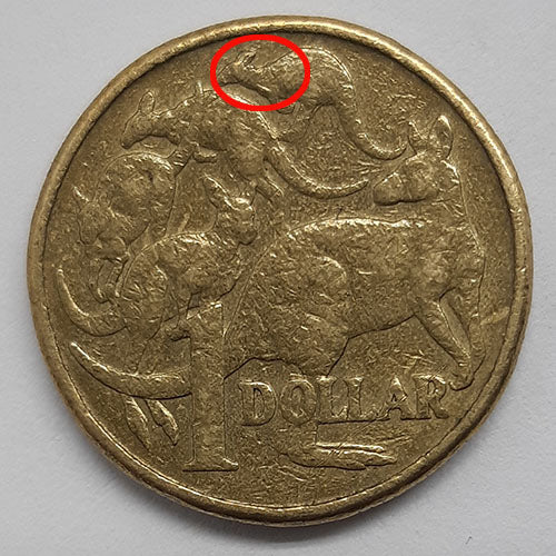 2010 1 dollar Australian coin Roo Cud Error