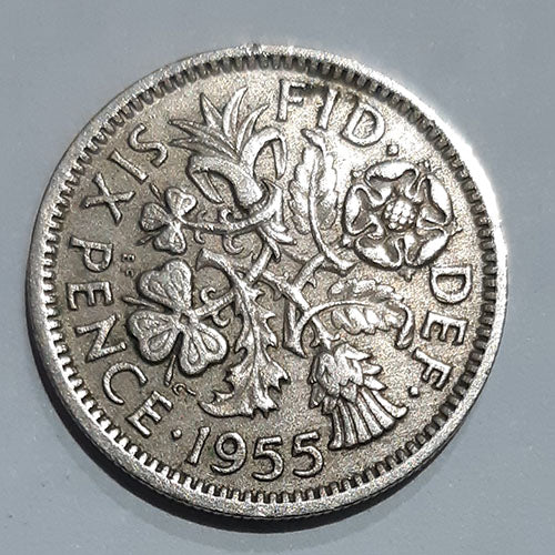 1955 GREAT BRITAIN SIX PENCE SILVER QE11