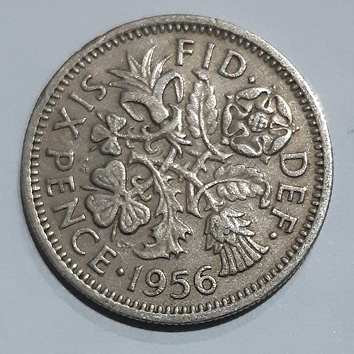 1956 GREAT BRITAIN SIX PENCE SILVER QE11