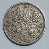 1956 GREAT BRITAIN SIX PENCE SILVER QE11