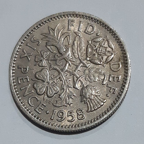 1958 GREAT BRITAIN SIX PENCE SILVER QE11