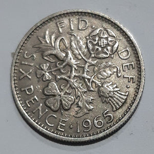 1965 GREAT BRITAIN SIX PENCE SILVER QE11