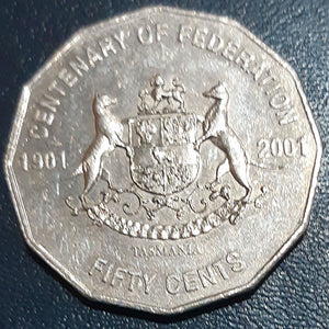 2001 50c Australian coin Centenary of Federation Tasmania