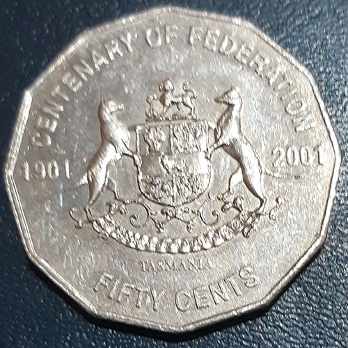 2001 50c Australian coin Centenary of Federation Tasmania