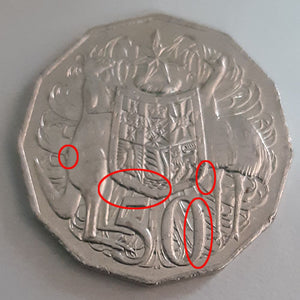 2013 50c Australian coin Cud & Die Chip Errors