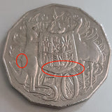 2010 50c Australian coin Cud & Die Fill Errors