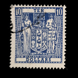 NEW ZEALAND 1967 $10 BLUE COAT OF ARMS FU