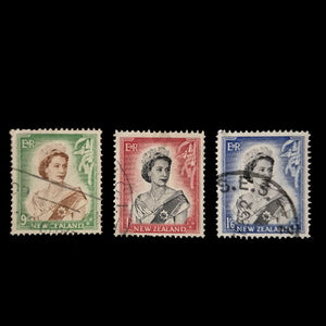 NEW ZEALAND 1954 QEII NEW DESIGNS SET (3) USED