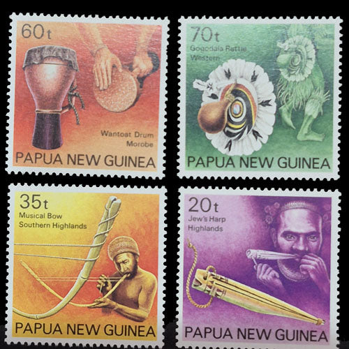 PAPUA NEW GUINEA 1990 MUSICAL INSTRUMENTS SET (4) MUH