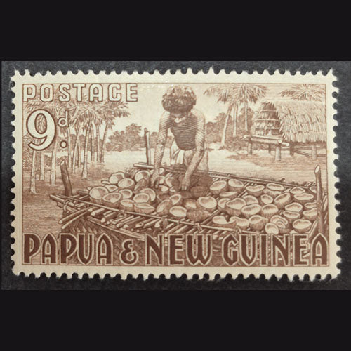 PAPUA NEW GUINEA 1952 9d BROWN COPRA MAKING MH