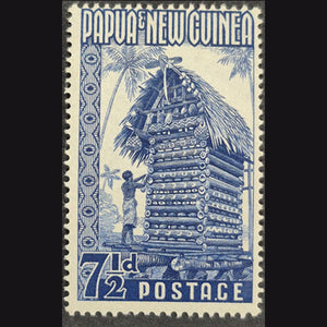 PAPUA NEW GUINEA 1952 7 1/2d BLUE KIRIWINA YAM HOUSE MH