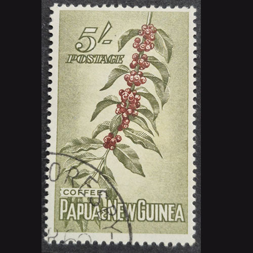 PAPUA NEW GUINEA 1952 5/- RED & GREEN COFFEE BEANS VFU