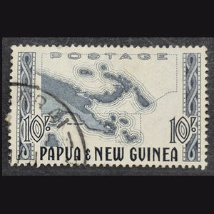 PAPUA NEW GUINEA 1952 10/- SLATE MAP FU