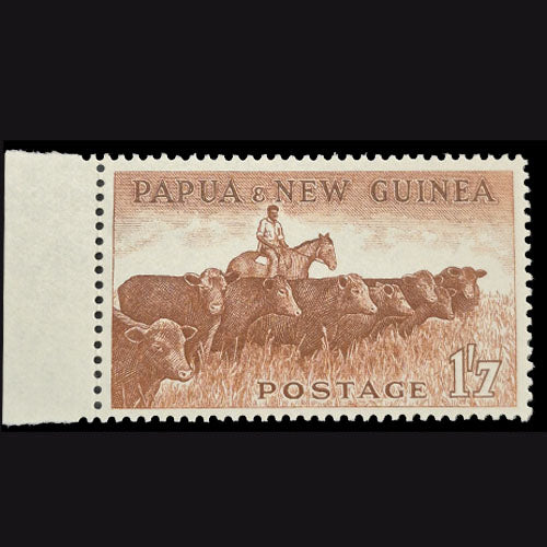 PAPUA NEW GUINEA 1952 1'/7d BROWN CATTLE MLH