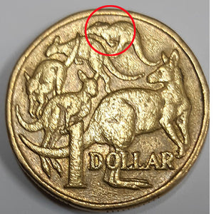 1994 1 dollar Australian coin Roo Neck Cud Error