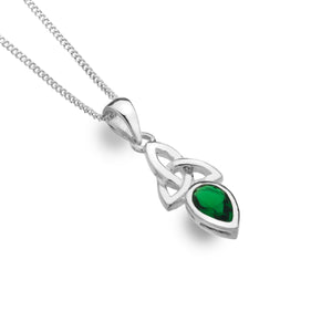 PENDANT CELTIC TRINITY + EMERALD(SYN GREEN)  STERLING SILVER+ CHAIN